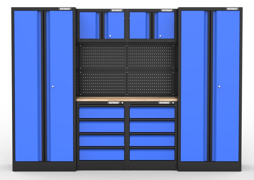 Arredo GARAGE Workshopitaly BLUE SKY and Black Anodized 2,7 mt. Piano Legno