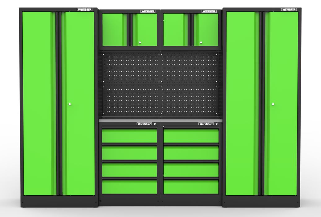 Arredo GARAGE Workshopitaly ACID GREEN and Black Anodized 2,7 mt. Piano Inox