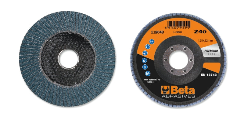 Dischi lamellari con tela abrasiva allo zirconio, supporto in fibra di vetro e lamella singola Beta 11204B