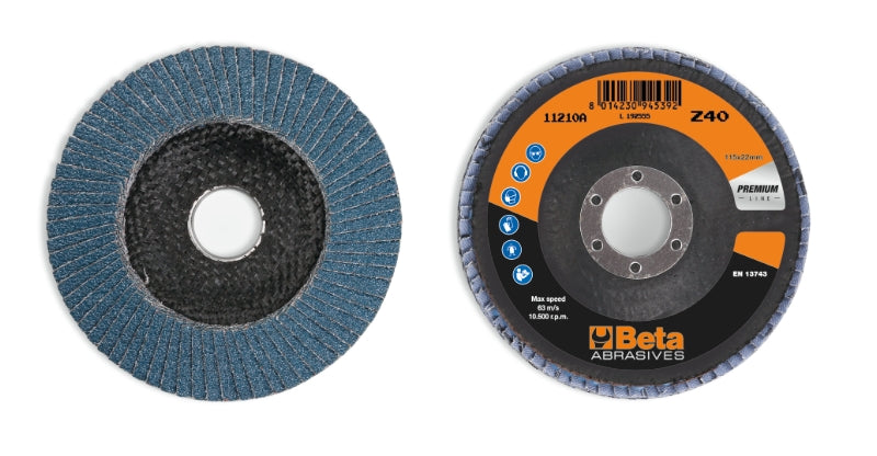 Dischi lamellari con tela abrasiva allo zirconio, supporto in fibra di vetro e lamella singola Beta 11210A