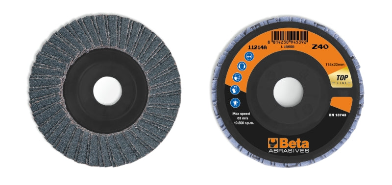 Dischi lamellari con tela abrasiva allo zirconio, supporto in plastica e lamella doppia Beta 11214A