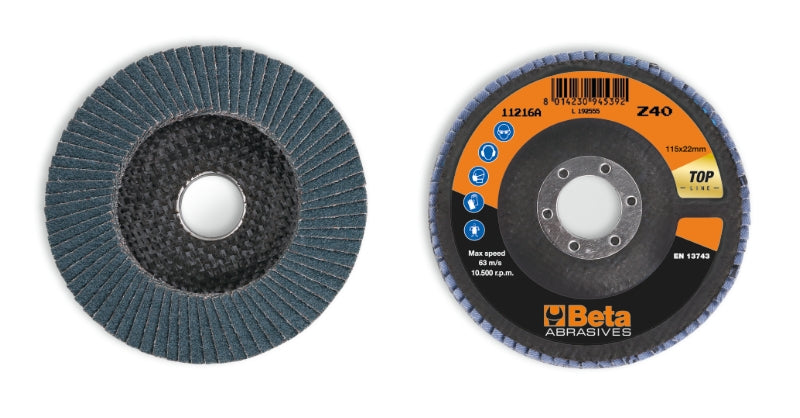 Dischi lamellari con tela abrasiva allo zirconio, supporto in fibra di vetro e lamella singola Beta 11216A