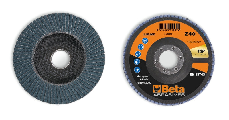 Dischi lamellari con tela abrasiva allo zirconio, supporto in fibra di vetro e lamella singola Beta 11216B