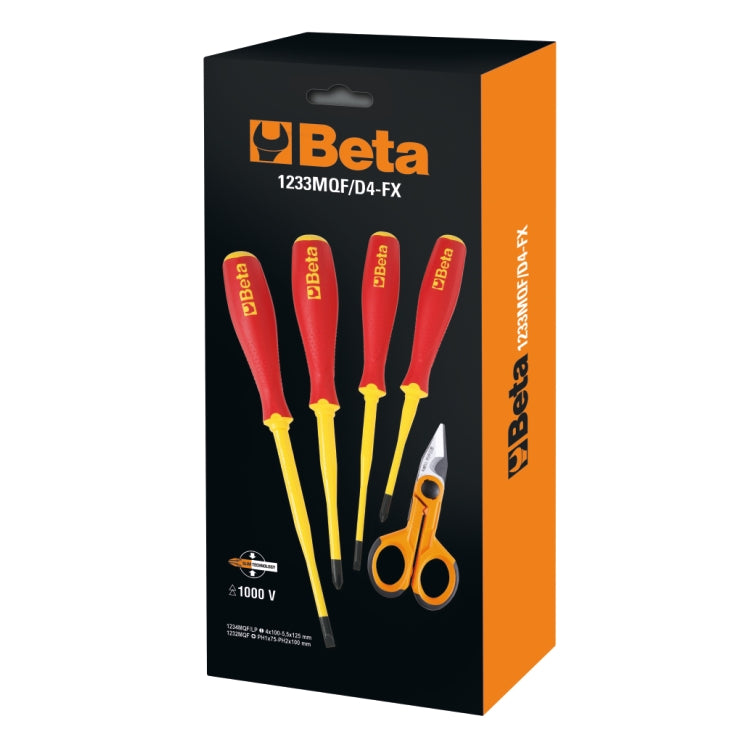 Serie di quattro giraviti slim con forbice per elettricisti 1128FX Beta 1233MQF/D4-FX