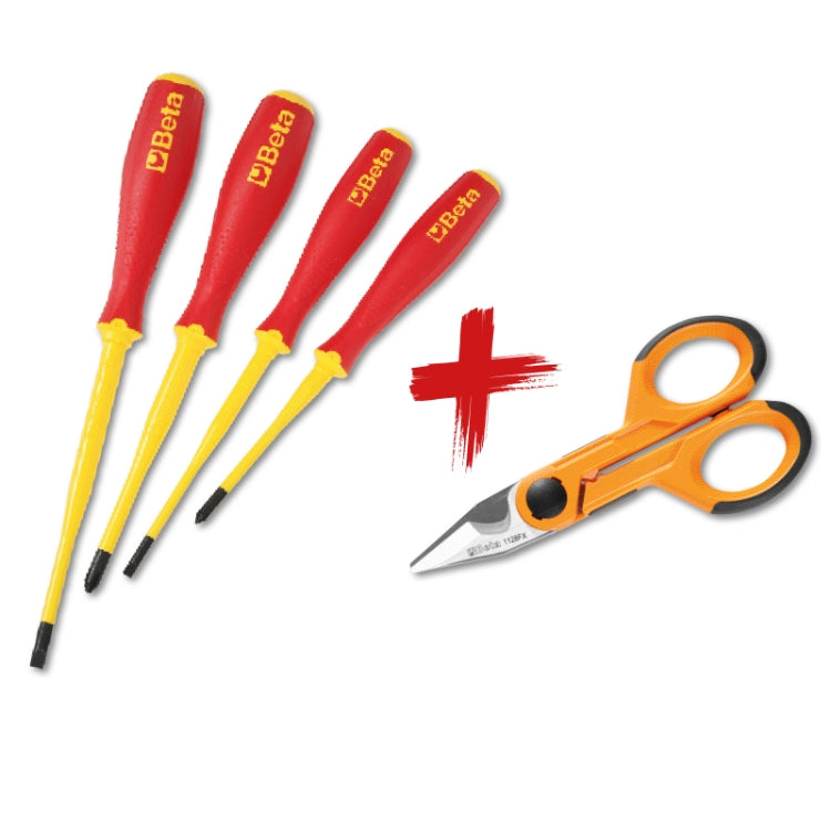 Serie di quattro giraviti slim con forbice per elettricisti 1128FX Beta 1233MQF/D4-FX