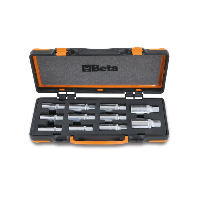 Serie di 11 estrattori a rulli per viti prigioniere con attacco quadro femmina 1/2" ed esagono di manovra in cassetta metallica con termoformato morbido Beta 1433/C11