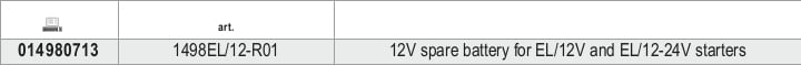 Batteria di ricambio 12V per avviatori EL/12V e EL/12-24V Beta 1498EL/12-R01 - Tabella misure