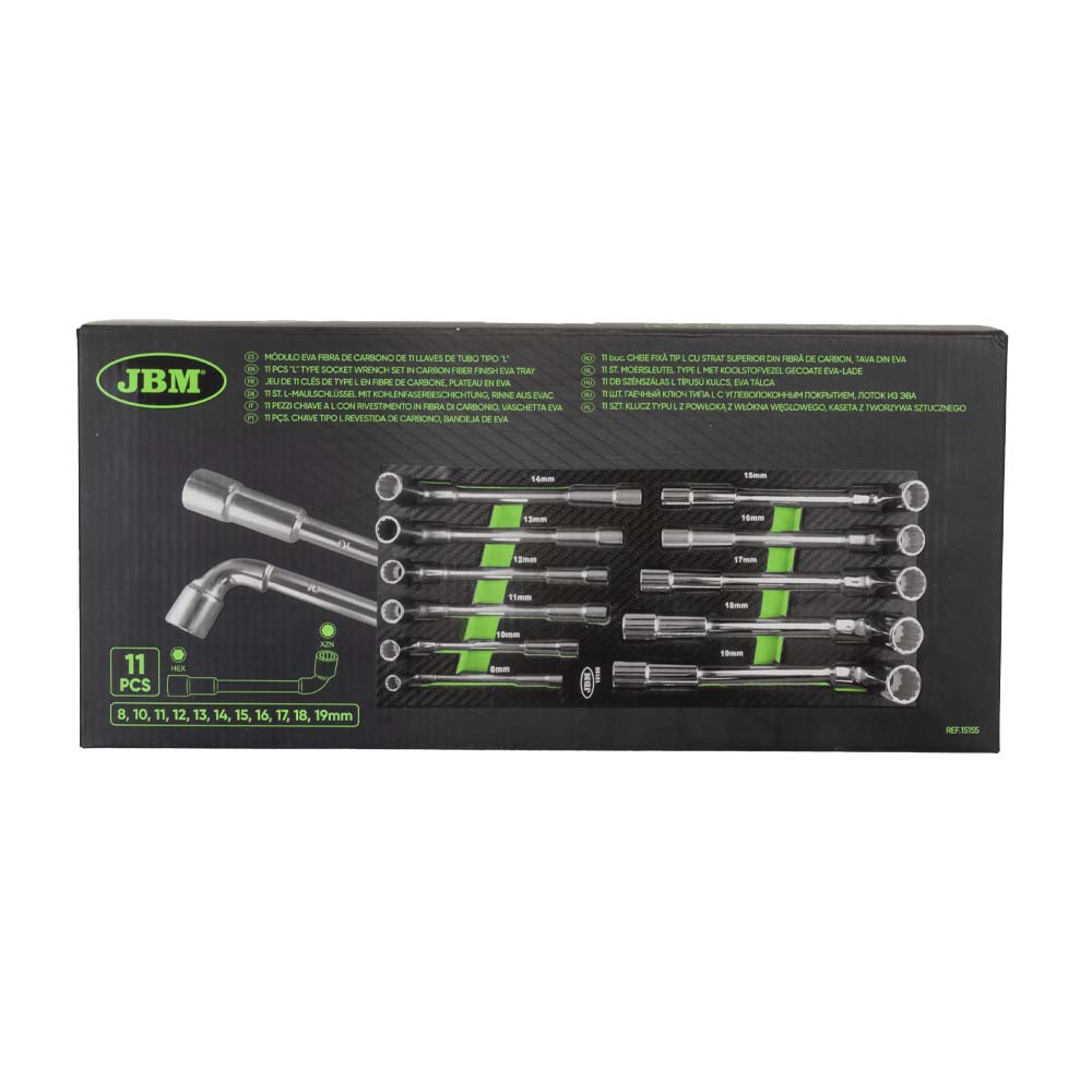 MODULO DI 11 CHIAVI A TUBO DI TIPO L IN FIBRA DI CARBONIO, PIANO IN EVA JBM 15155