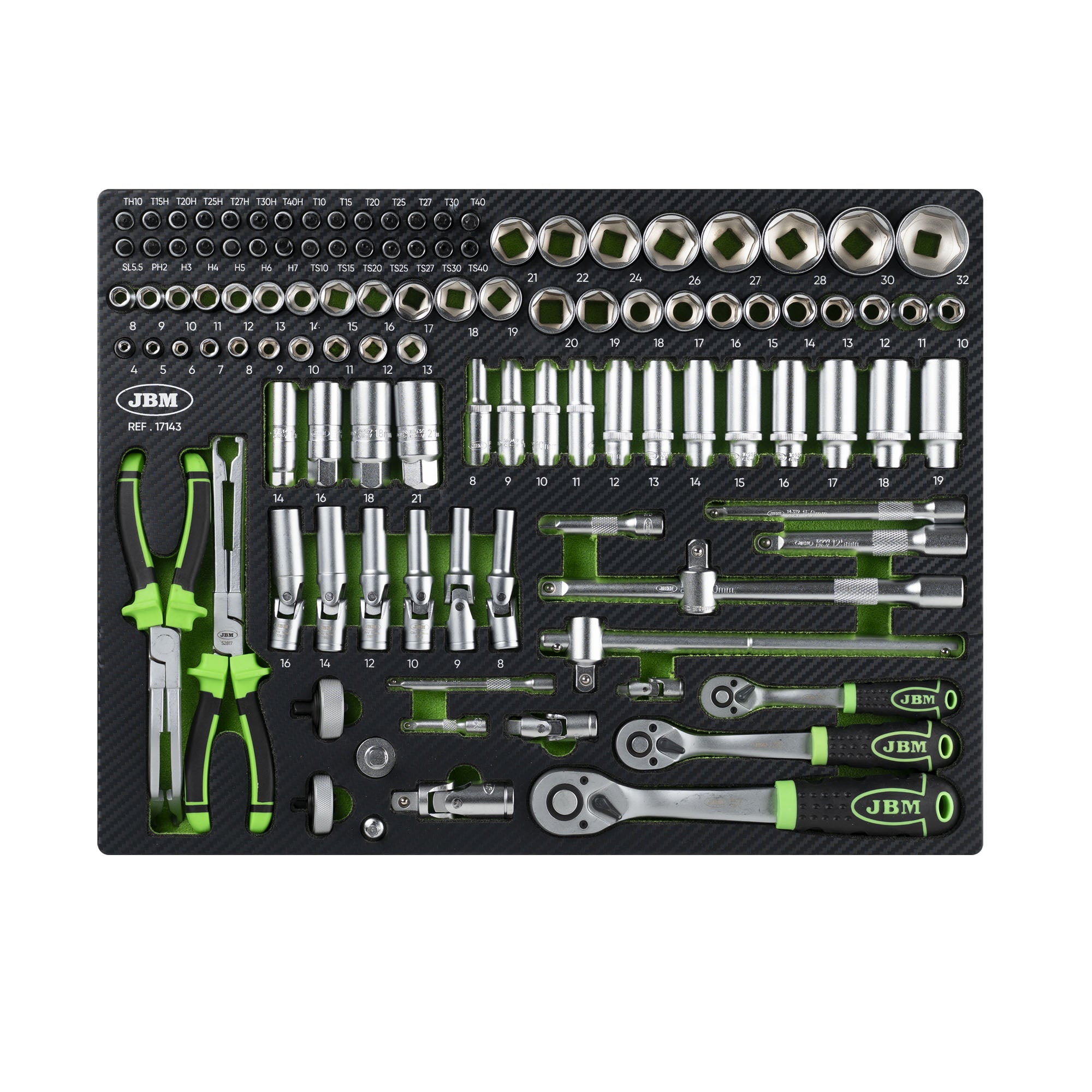 SET CHIAVI A BUSSOLA DA 1/4" - 3/8" - 1/2" (0,63 cm - 0,95 cm - 1,25 cm) 17143 JBM
