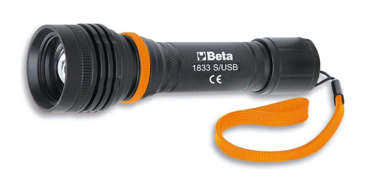 Torcia LED ricaricabile ad alta luminosità in alluminio anodizzato, 500 Lumen Beta 1833S/USB