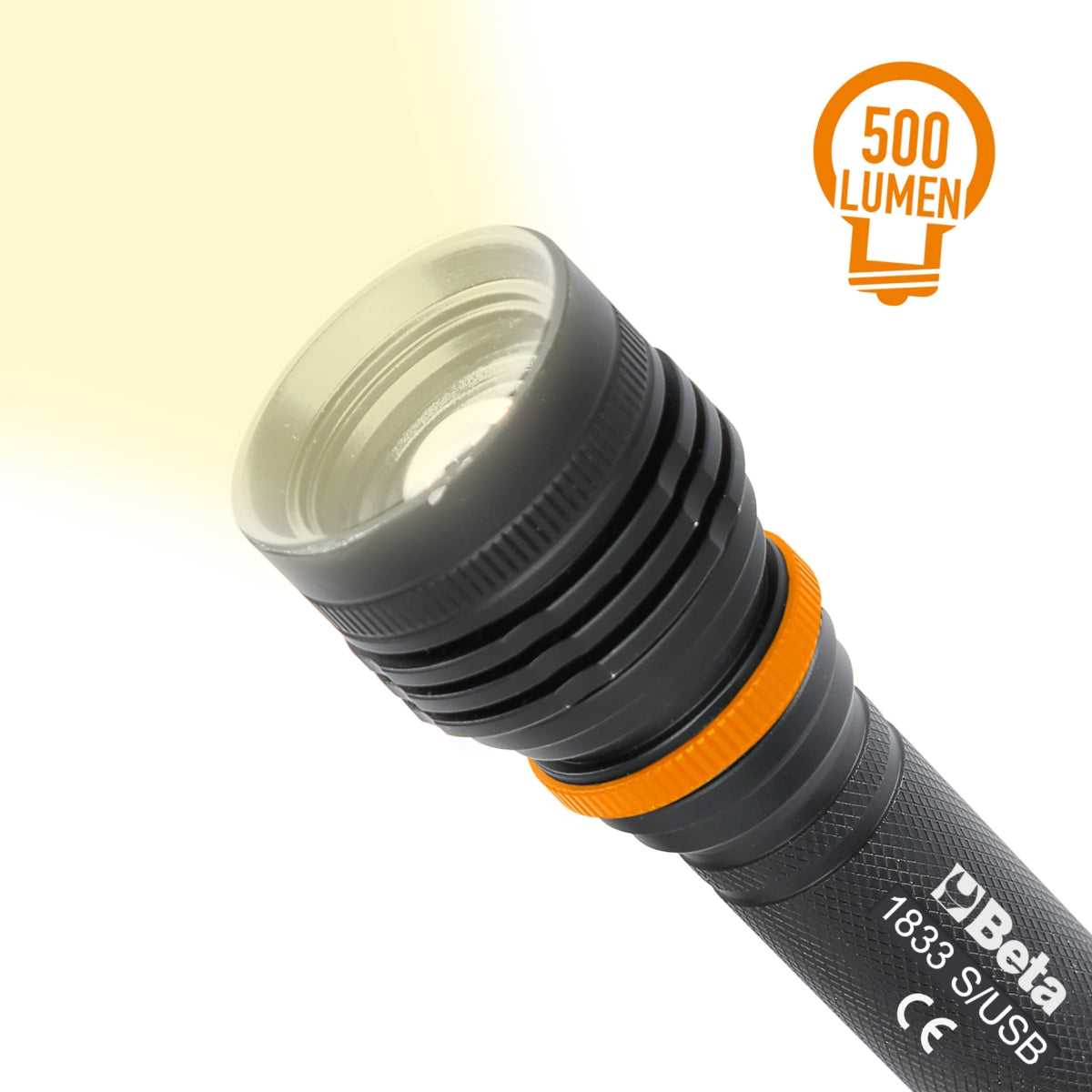 Torcia LED ricaricabile ad alta luminosità in alluminio anodizzato, 500 Lumen Beta 1833S/USB