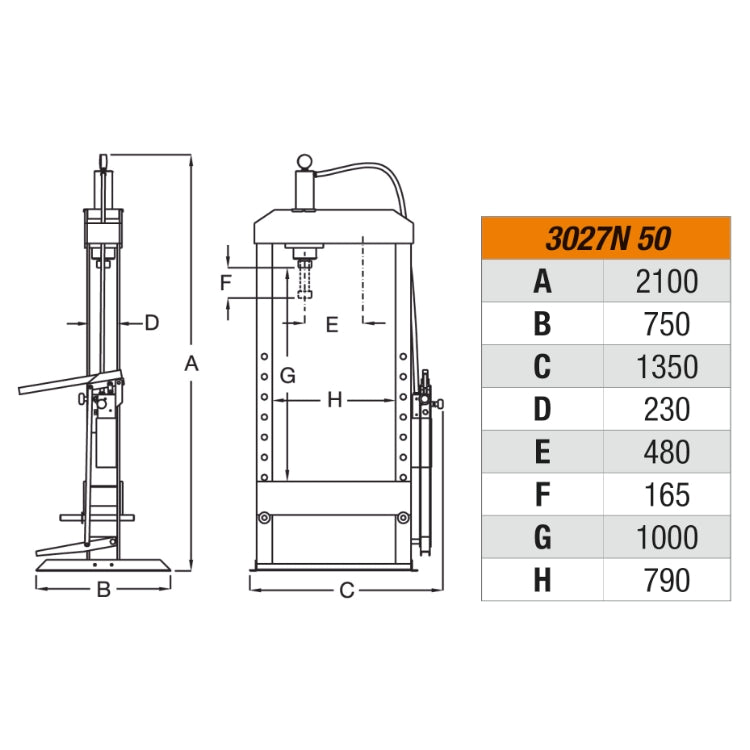Pressa idraulica con pistone mobile ed argano 50 Ton Beta 3027N 50
