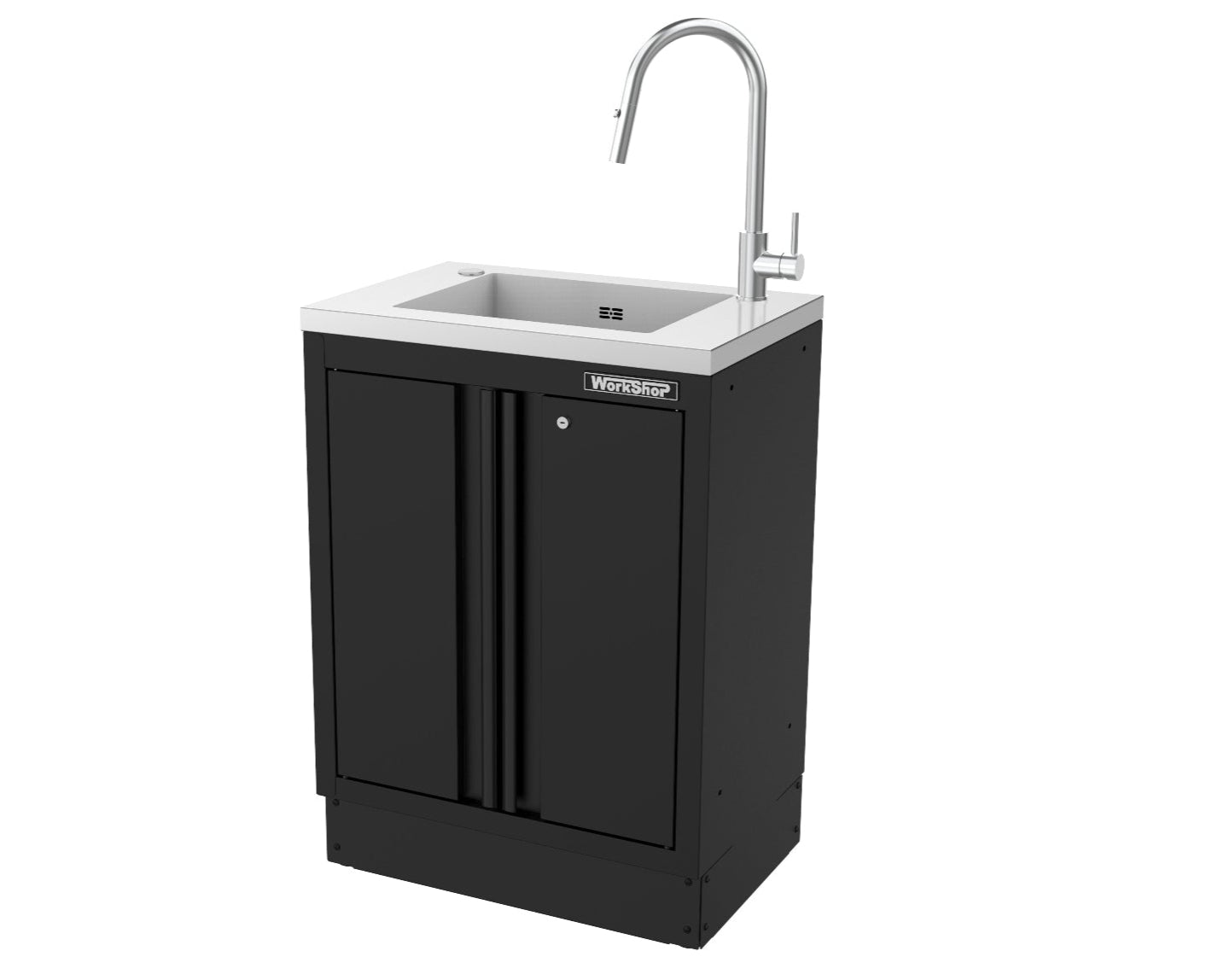 Mobile Officina Workshopitaly MPS con 2 antine e lavello inox Total Black completo di rubinetto e scarico CON GRIGLIA