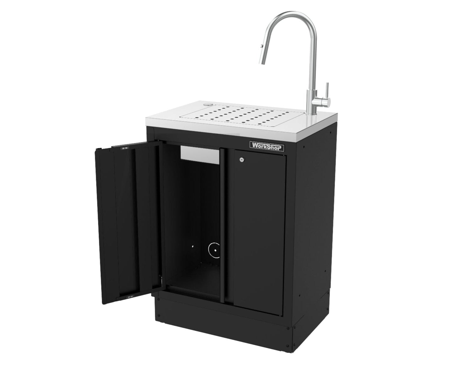 Mobile Officina Workshopitaly MPS con 2 antine e lavello inox Total Black completo di rubinetto e scarico CON GRIGLIA