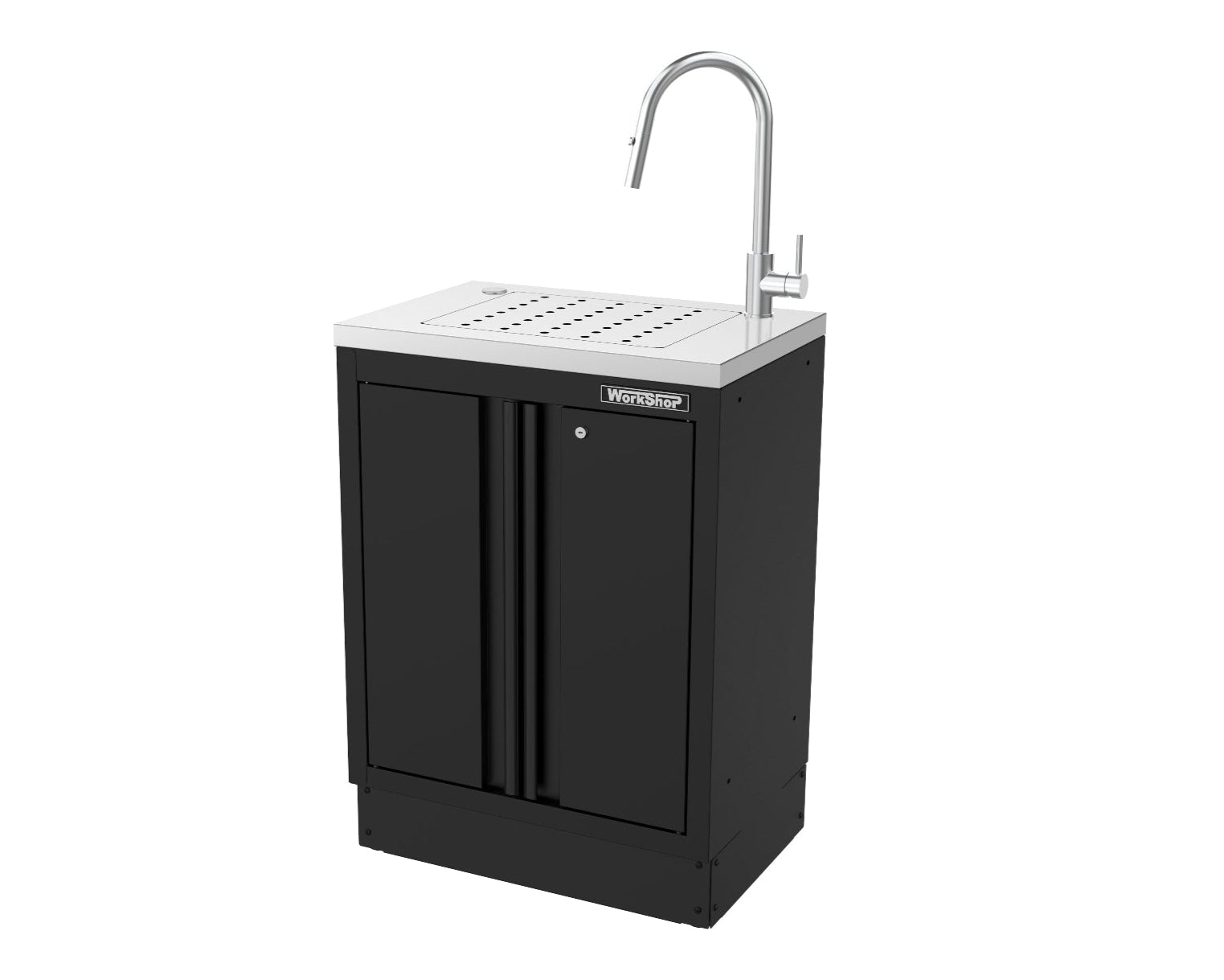 Mobile Officina Workshopitaly MPS con 2 antine e lavello inox Total Black completo di rubinetto e scarico CON GRIGLIA