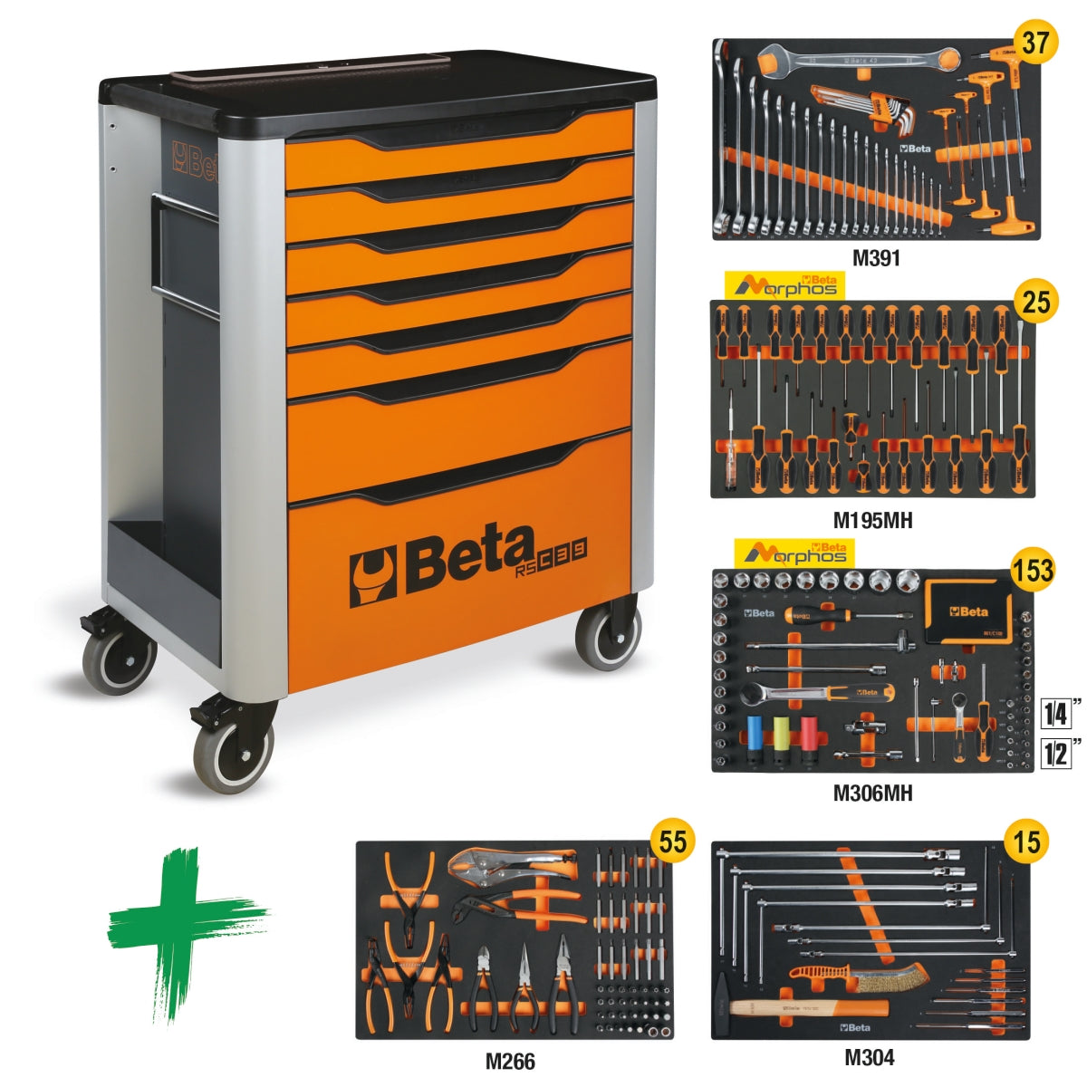 Cassettiera mobile porta attrezzi con 7 cassetti, con assortimento di 285 utensili Beta 3900 RSC39/7-VA