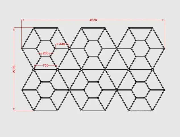 Illuminazione Led a soffitto esagonale a nido d’ape 4,8 x 2,8 mt