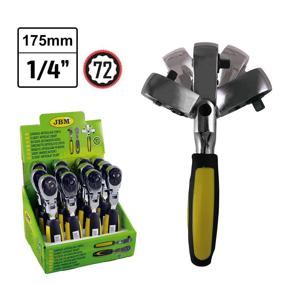 CRICCHETTO ARTICOLATO 1/4" CON TESTA A 72 DENTI 165MM 51306 JBM