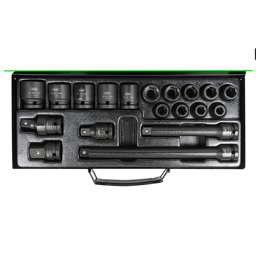 Set di bussole a impatto da 19 pezzi da 1/2" con 14 bussole esagonali + adattatori JBM 52345