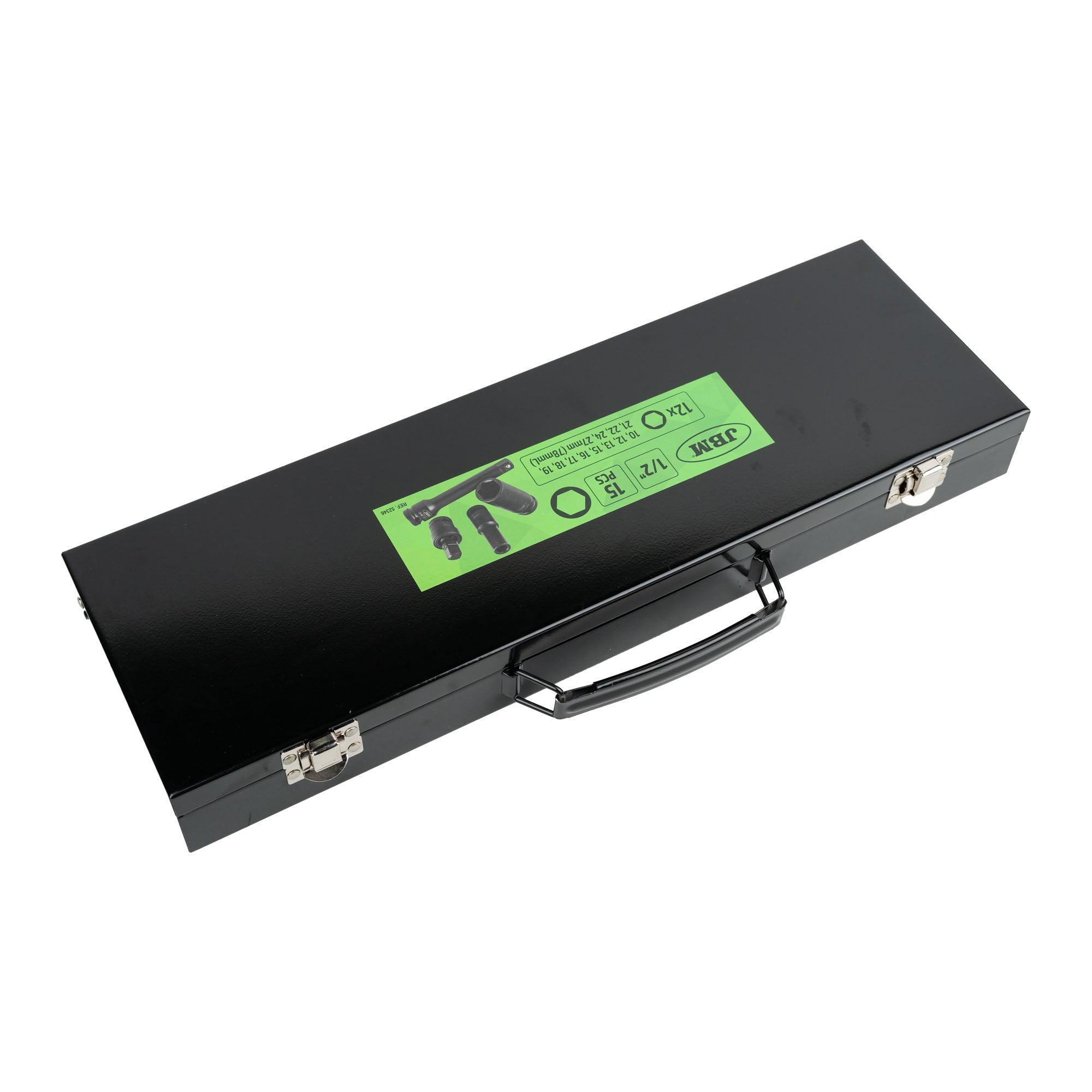 SET DI IMPATTI DA 15 PEZZI CON 12 BUSSOLE ESAGONALI LUNGHE DA 1/2" + ADATTATORI JBM 52346