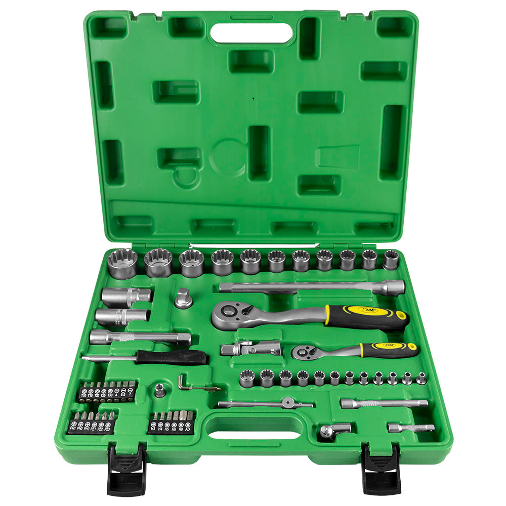 VALIGETTA DI UTENSILI DA 60 PEZZI CON BUSSOLE SPLINE DA 1/2" E 1/4" SATINATE JBM 52722