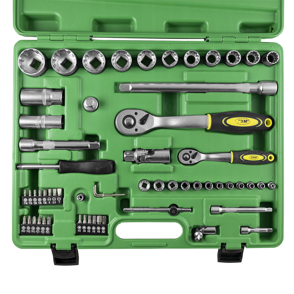 VALIGETTA DI UTENSILI DA 60 PEZZI CON BUSSOLE SPLINE DA 1/2" E 1/4" SATINATE JBM 52722