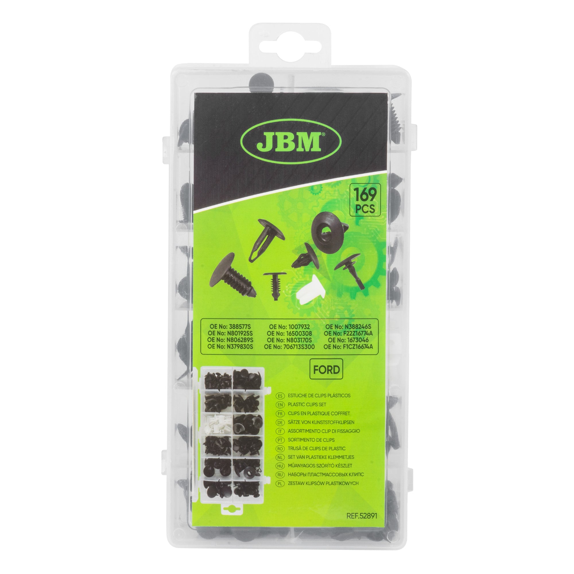 ASSORTIMENTO CLIP DI FISSAGGIO PER FORD 169 PEZZI 52891 JBM