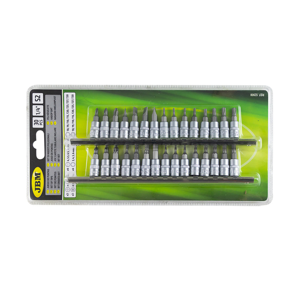 SET DI 30 INSERTI PHILLIPS, PIATTO, ALLEN, TORX E TORX INVIOLABILI CON BUSSOLE 1/4" 52908 JBM