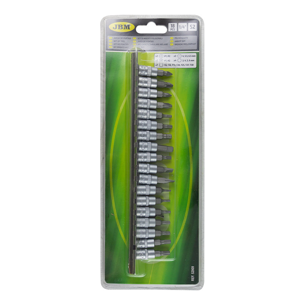 SET DI 18 INSERTI PHILLIPS, PIATTO, ALLEN E TORX CON BUSSOLE 1/4" 52909 JBM