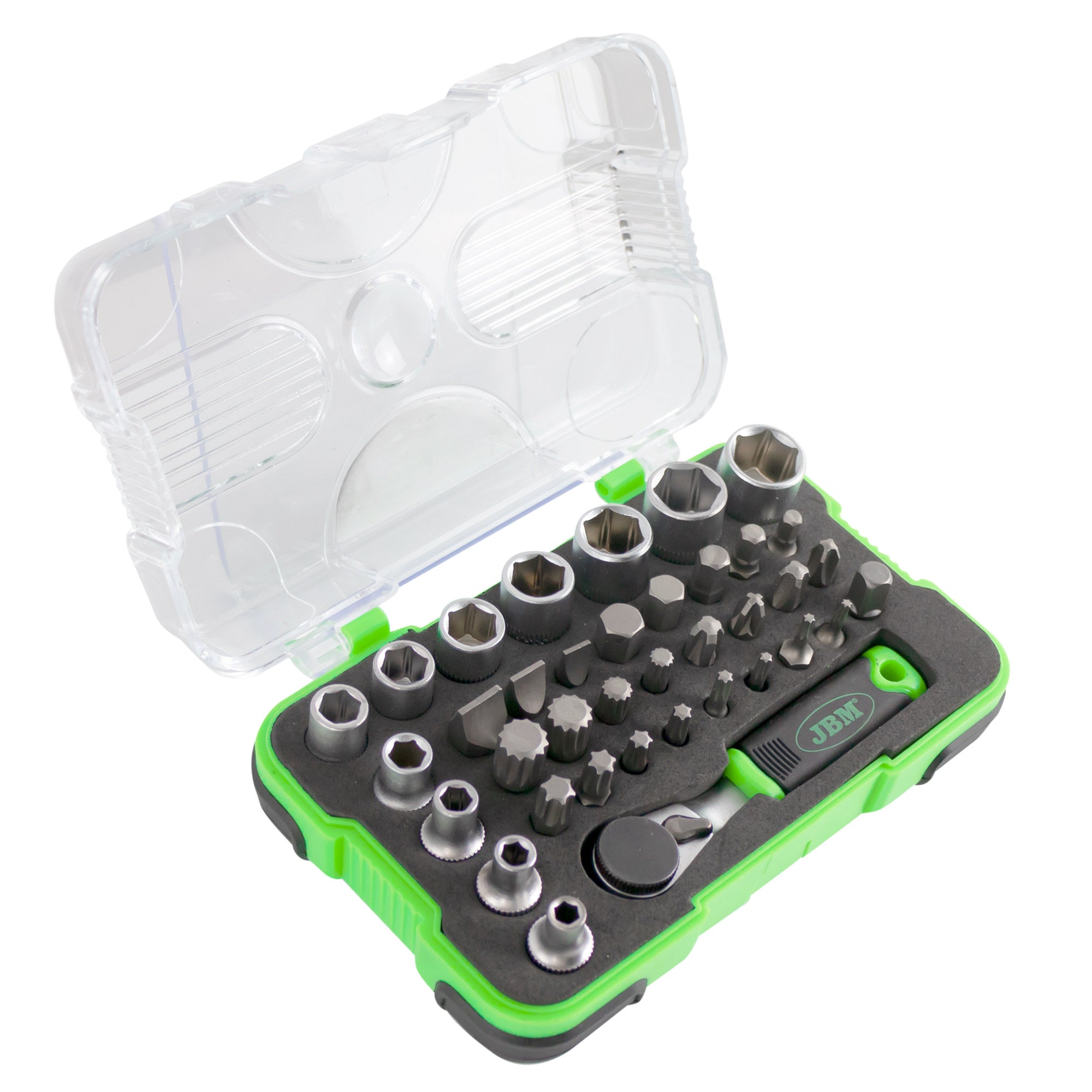 MINI SET DI 37 INSERTI E BUSSOLE CON CRICCHETTO 1/4" 53156 JBM