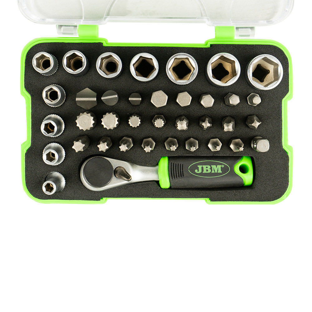 MINI SET DI 37 INSERTI E BUSSOLE CON CRICCHETTO 1/4" 53156 JBM