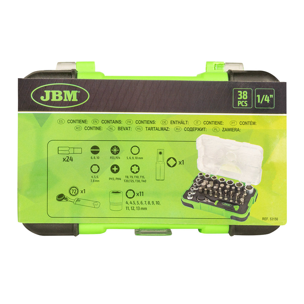MINI SET DI 37 INSERTI E BUSSOLE CON CRICCHETTO 1/4" 53156 JBM