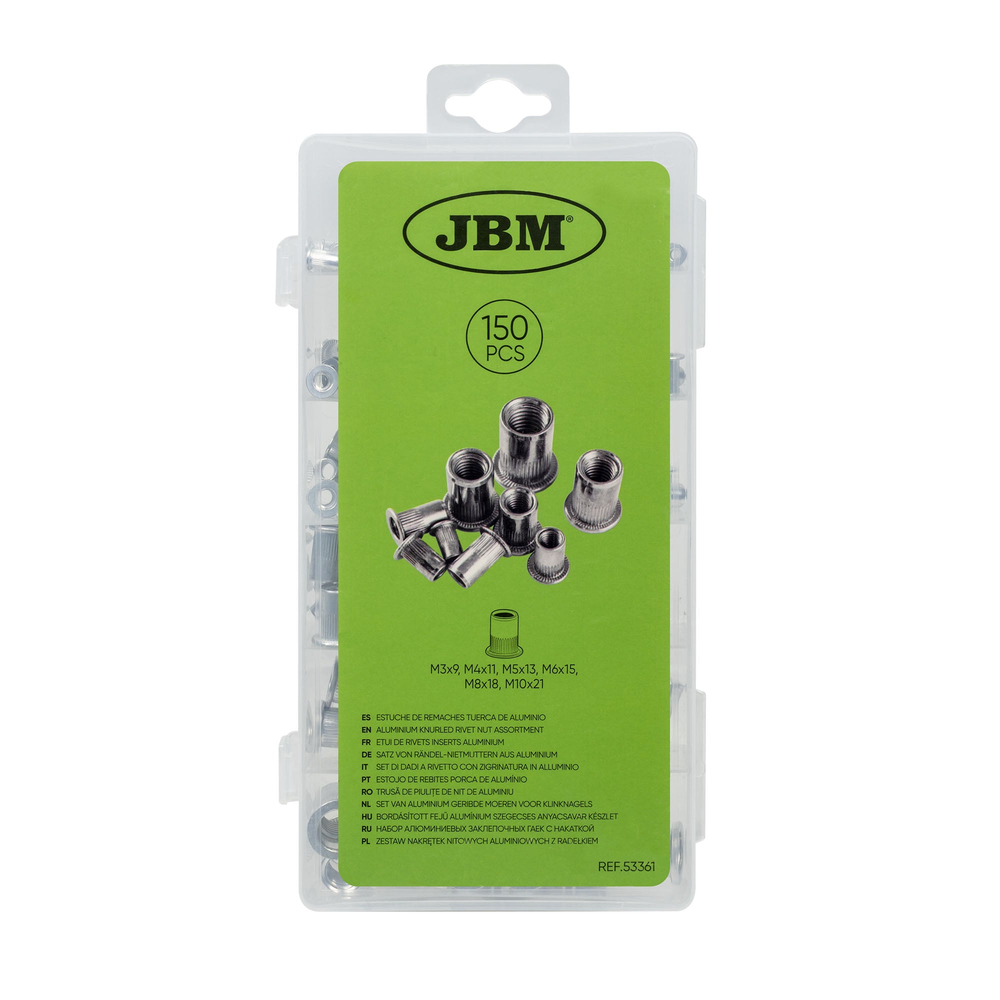 ASTUCCIO DI DADI A RIVETTO CON ZIGRINATURA IN ALLUMINIO 53361 JBM