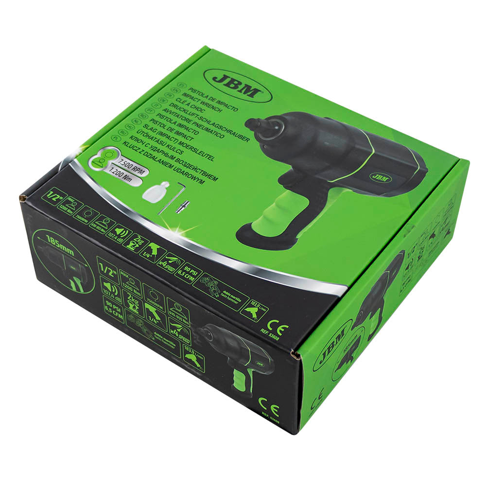 53988 KIT 10 BUSSOLE PNEUMATICHE 1/2" + 53608 AVVITATORE PNEUMATICO DA 1/2" 1200NM JBM