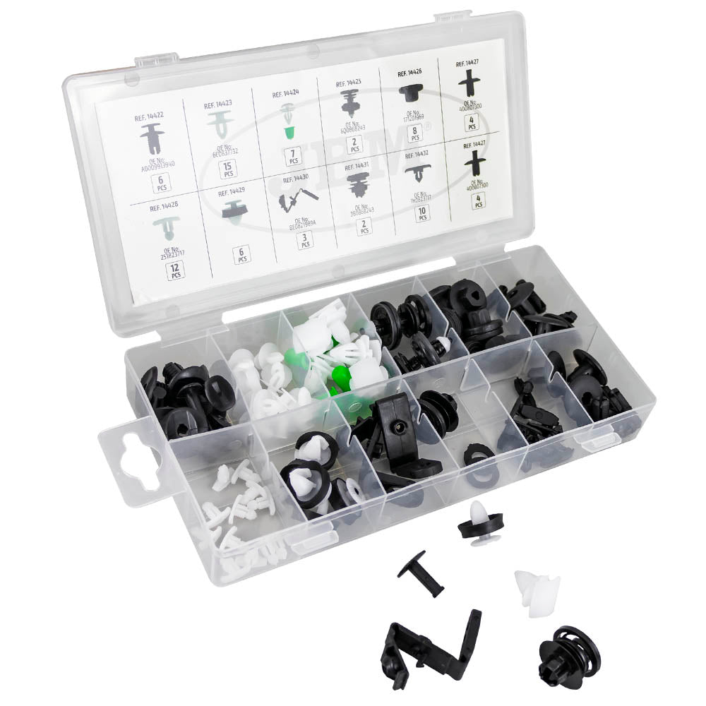 ASSORTIMENTO DI 79 PZ. CLIP PER PANNELLI PORTA/MODANATURA/TAPPEZZATURA VAG/SEAT/SKODA 53716 JBM