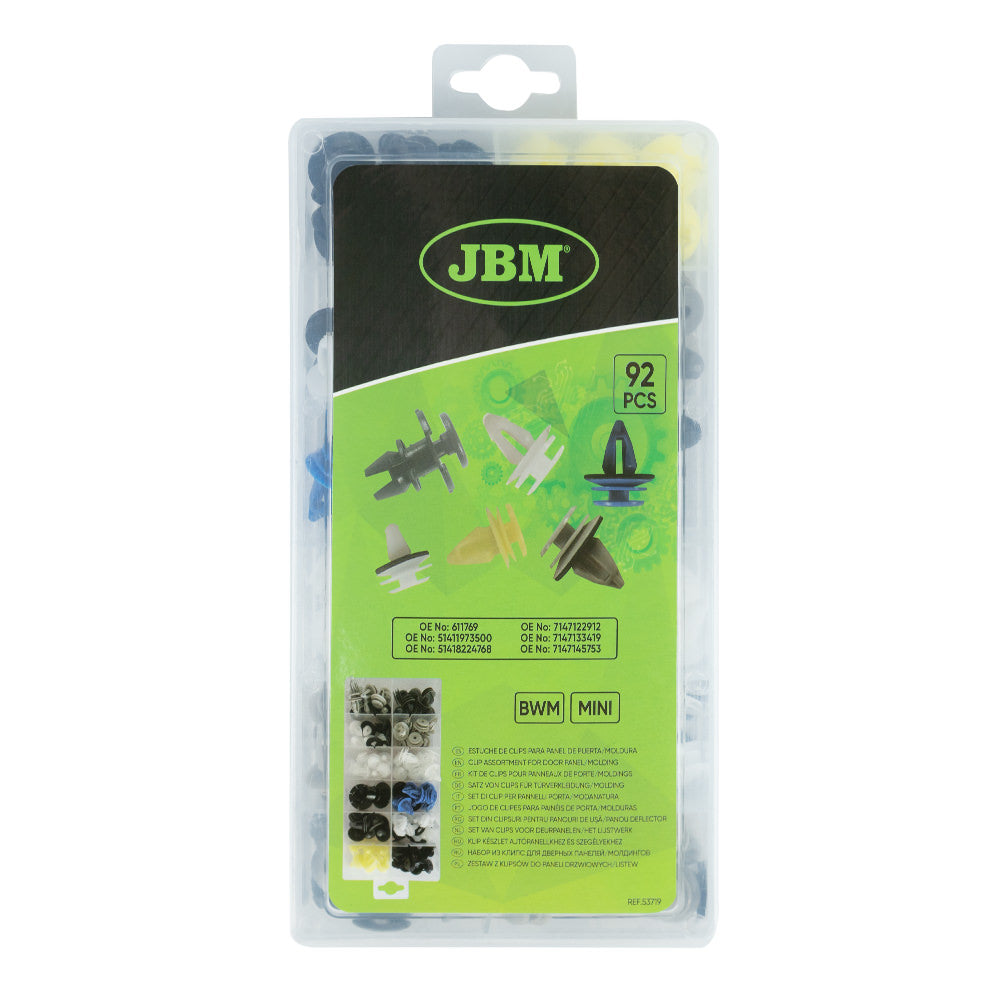 ASSORTIMENTO DI 92 PZ. CLIP PER PANNELLI PORTA/MODANATURA BMW MINI 53719 JBM