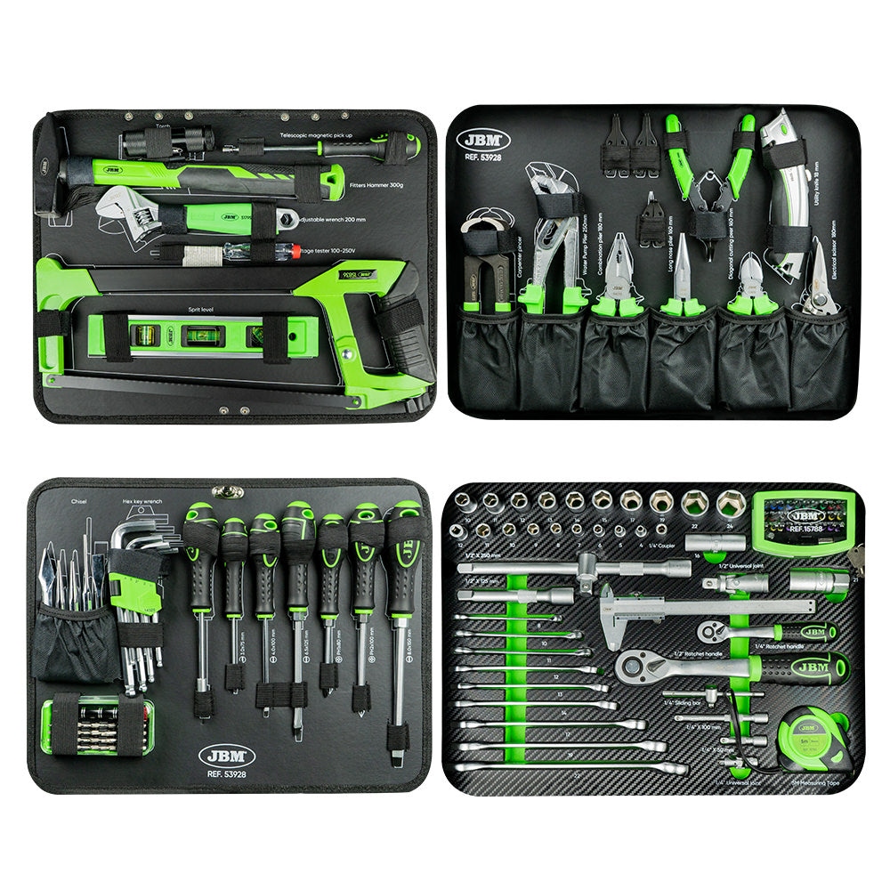 SET DI UTENSILI DA 135 PEZZI IN ALLUMINIO CON BUSSOLE DA 1/4" E 1/2" – FINITURA ZINCATA JBM 53928