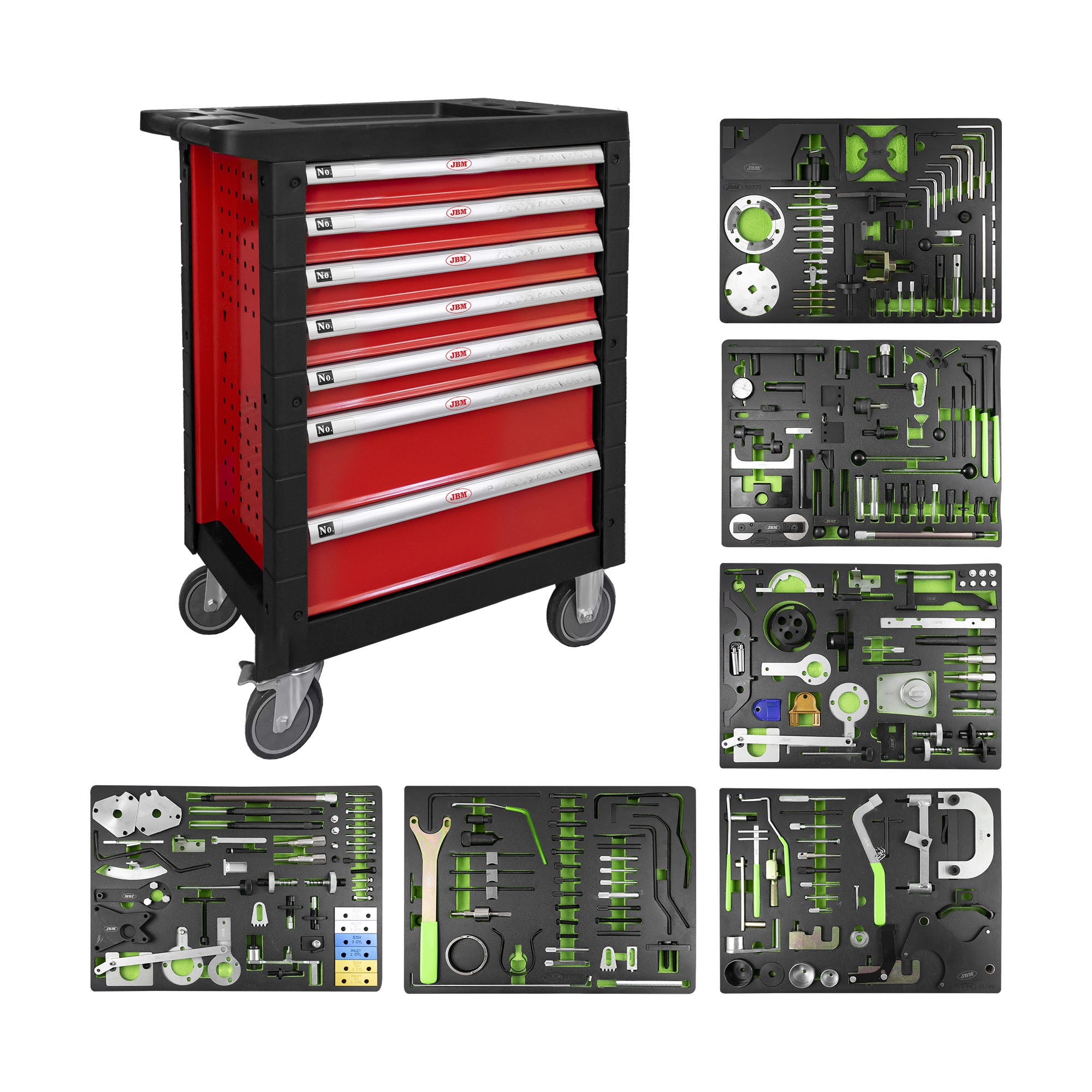 CARRELLO CON 7 CASSETTI ROSSO - SPECIALE KIT MESSA IN FASE 53952 JBM