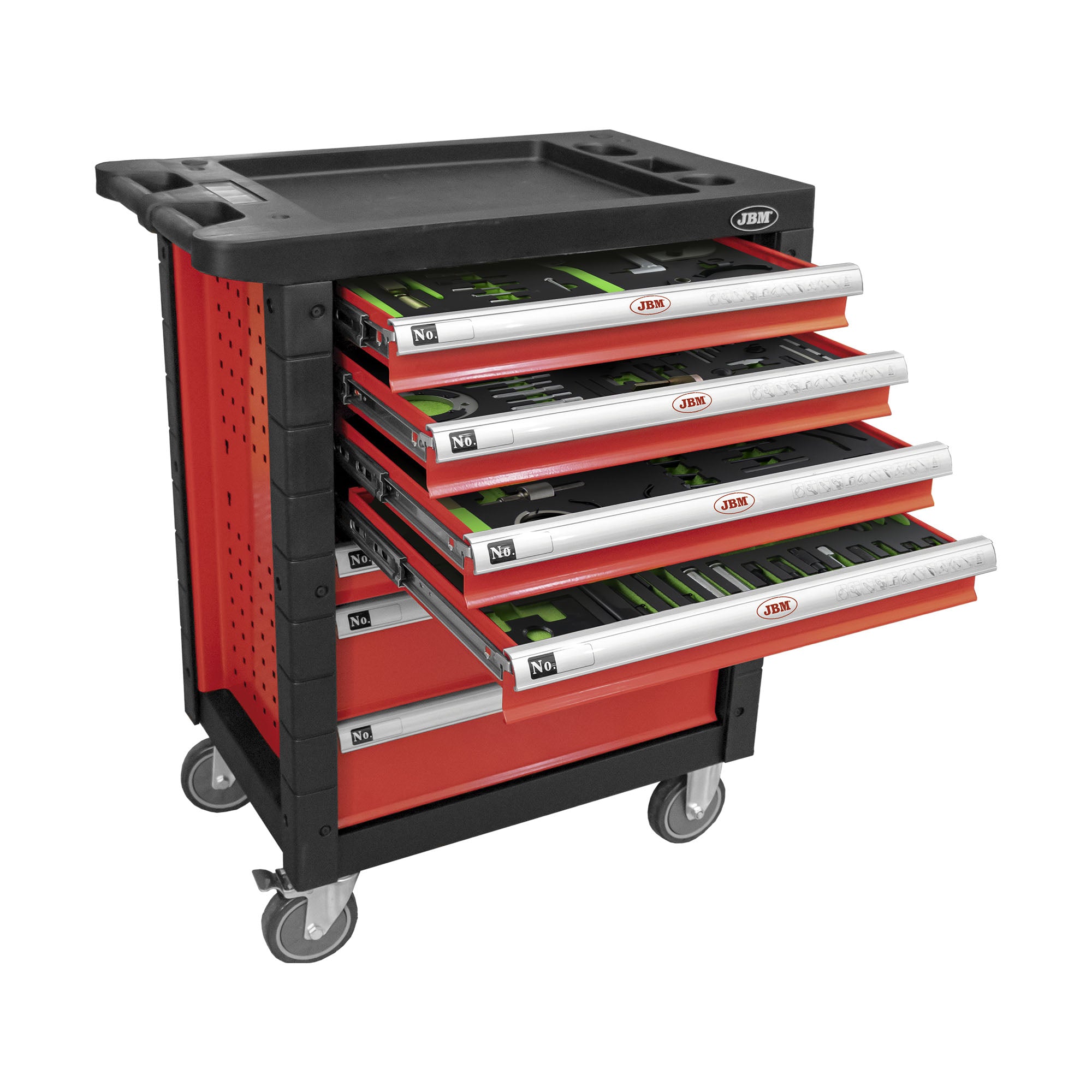 CARRELLO CON 7 CASSETTI ROSSO - SPECIALE KIT MESSA IN FASE 53952 JBM