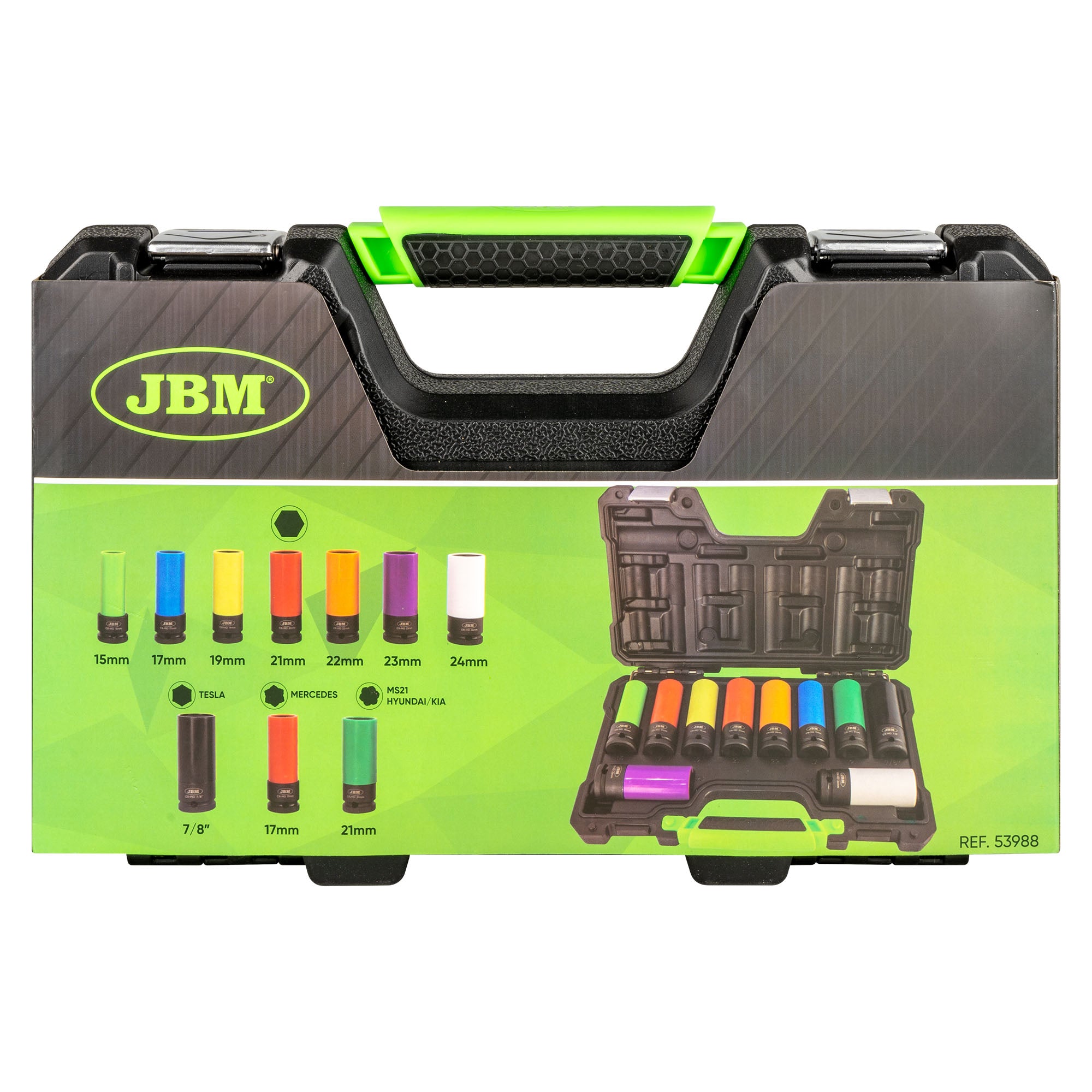 53988 KIT 10 BUSSOLE PNEUMATICHE 1/2" + 53608 AVVITATORE PNEUMATICO DA 1/2" 1200NM JBM