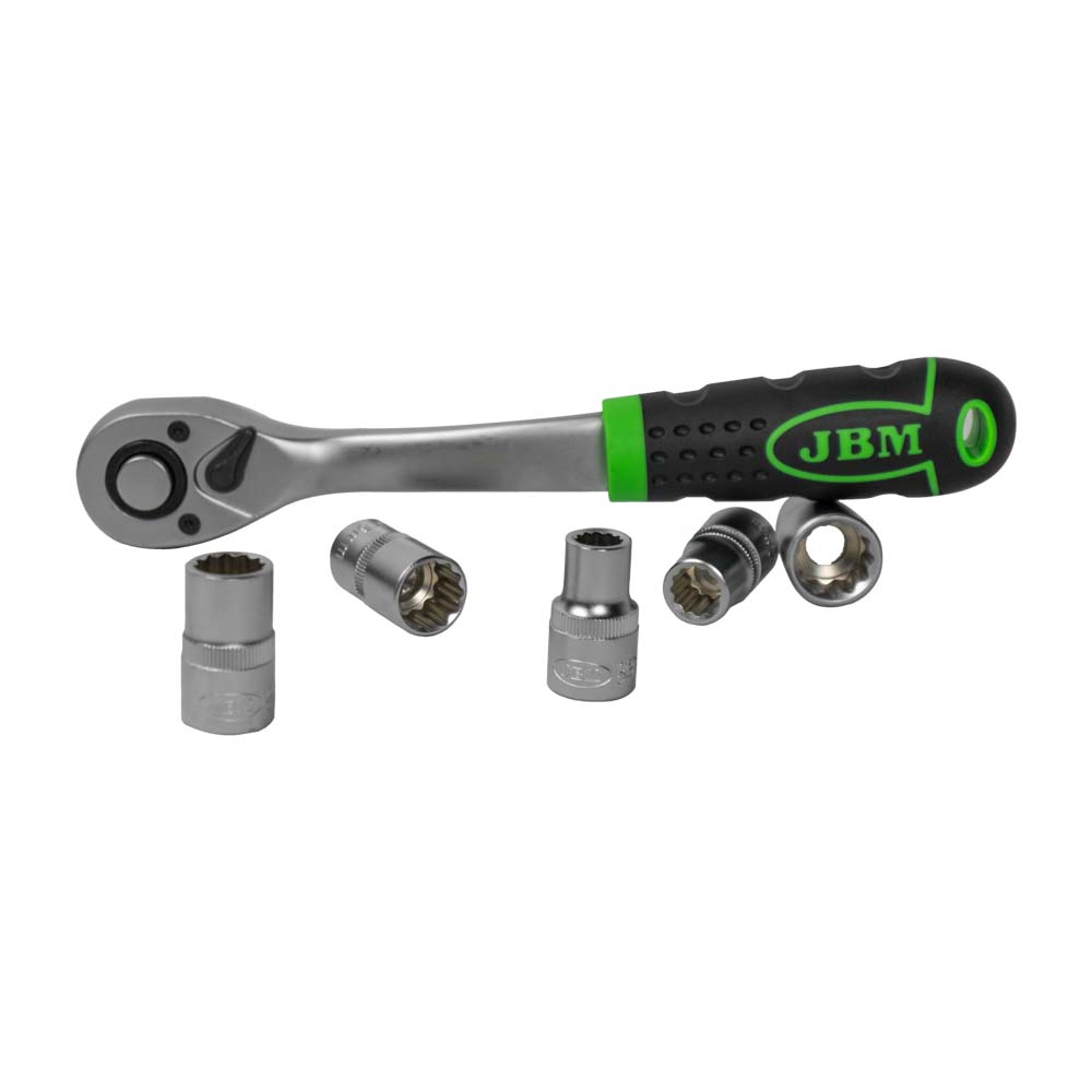CRICCHETTO 1/2" CON TESTA A 72 DENTI 255MM E BUSSOLE A 12 PUNTI 54029 JBM