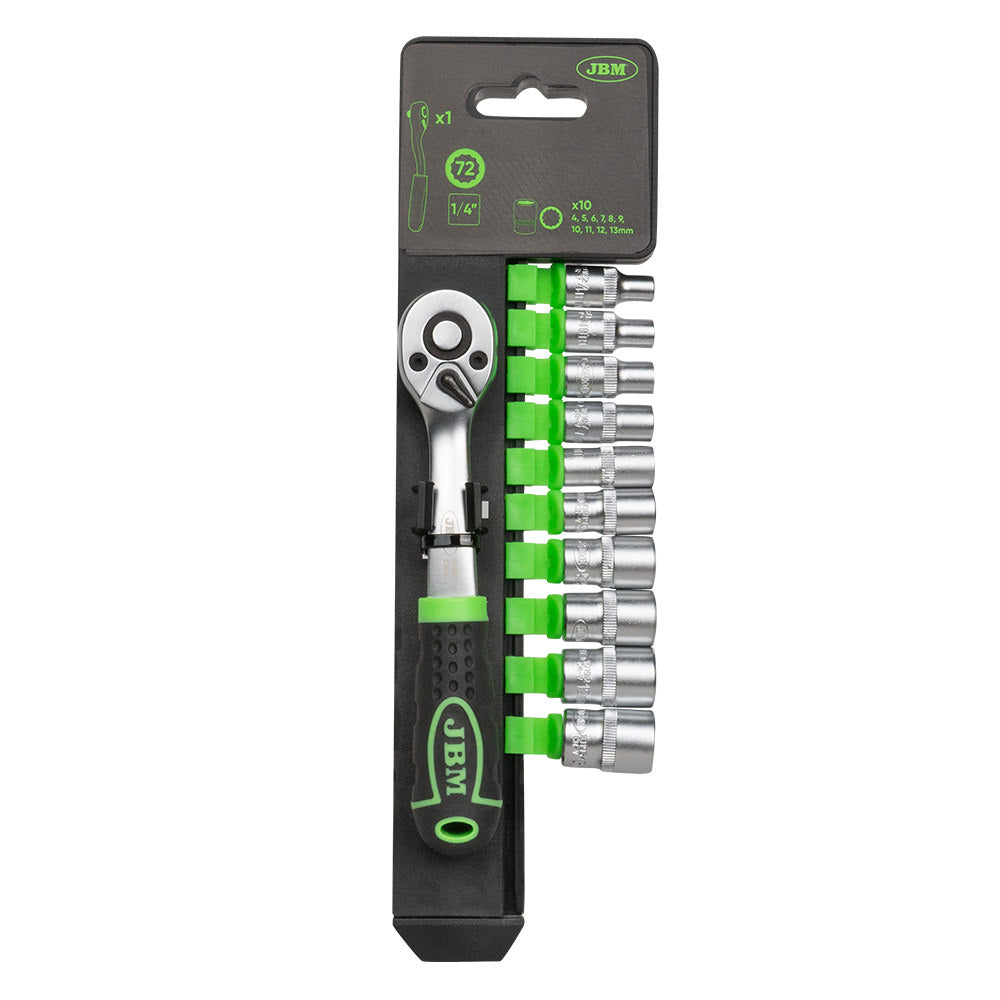 CRICCHETTO 1/4" CON TESTA A 72 DENTI 145MM E BUSSOLE A 12 PUNTI 54031 JBM