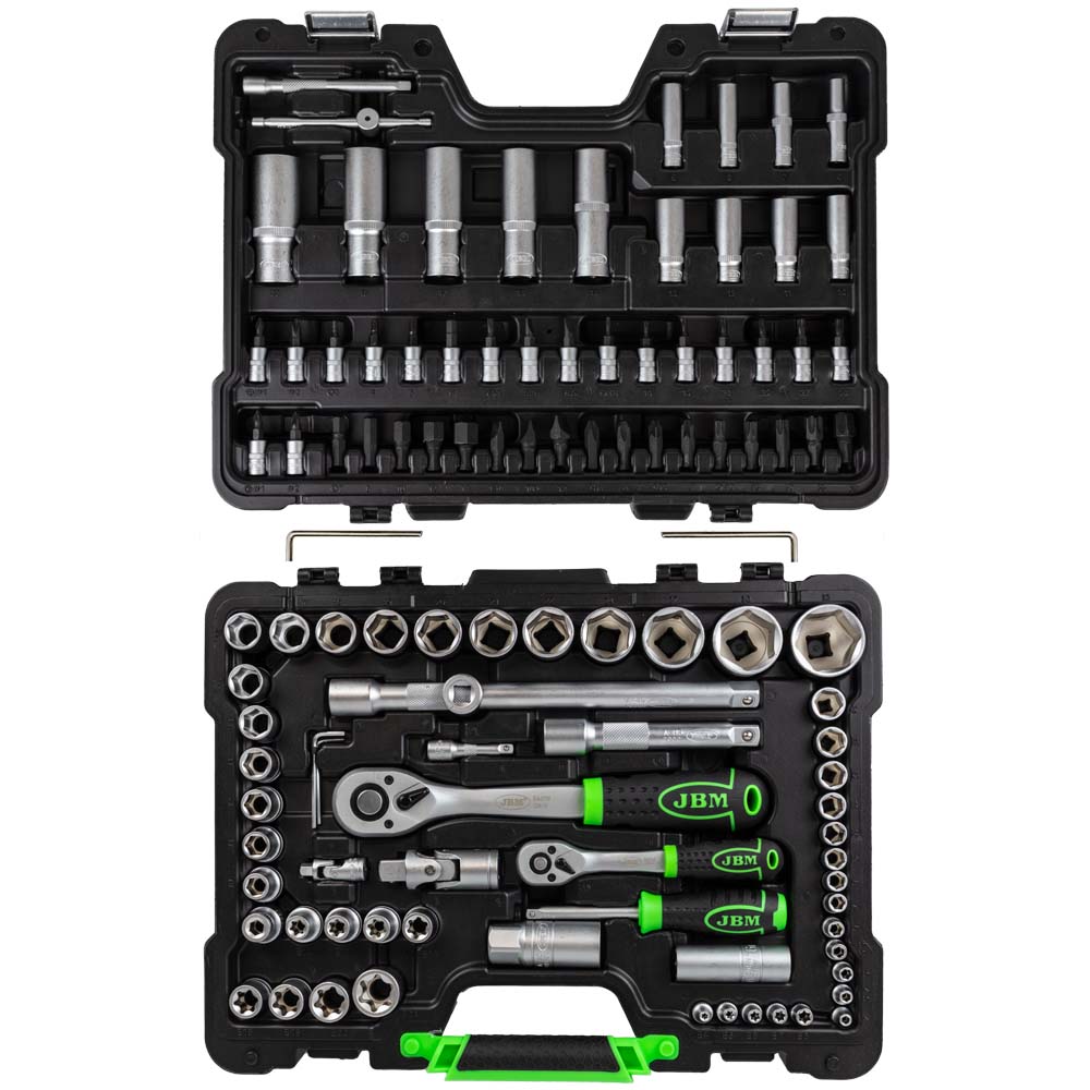 VALIGETTA DI UTENSILI 108 PEZZI CON BUSSOLE ESAGONALI SATINATE JBM 54037