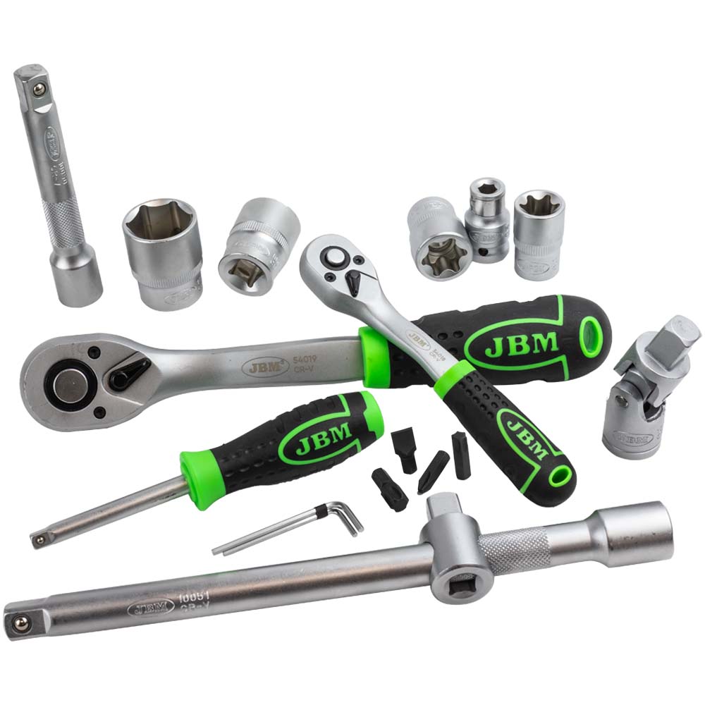 VALIGETTA DI UTENSILI 108 PEZZI CON BUSSOLE ESAGONALI SATINATE JBM 54037