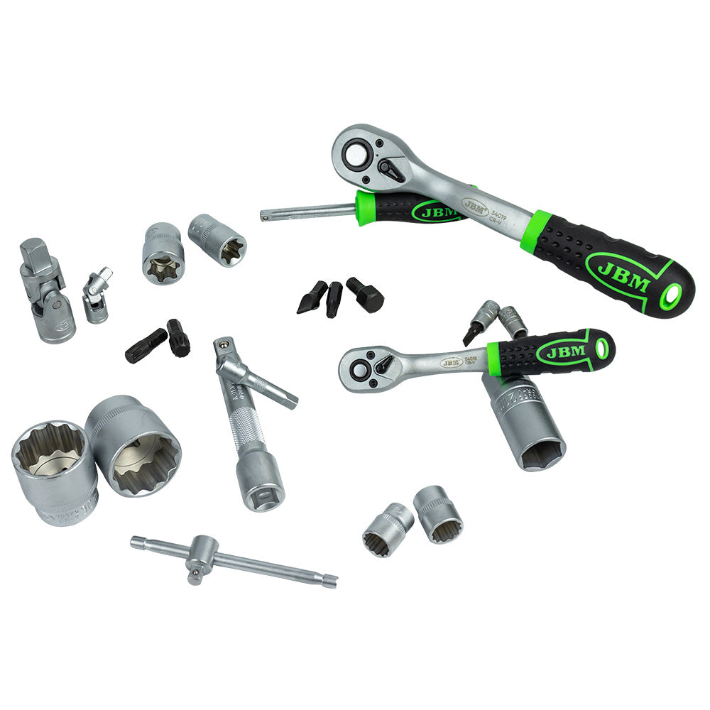 VALIGETTA DI UTENSILI 108 PEZZI CON BUSSOLE ESAGONALI CROMATE JBM 54048