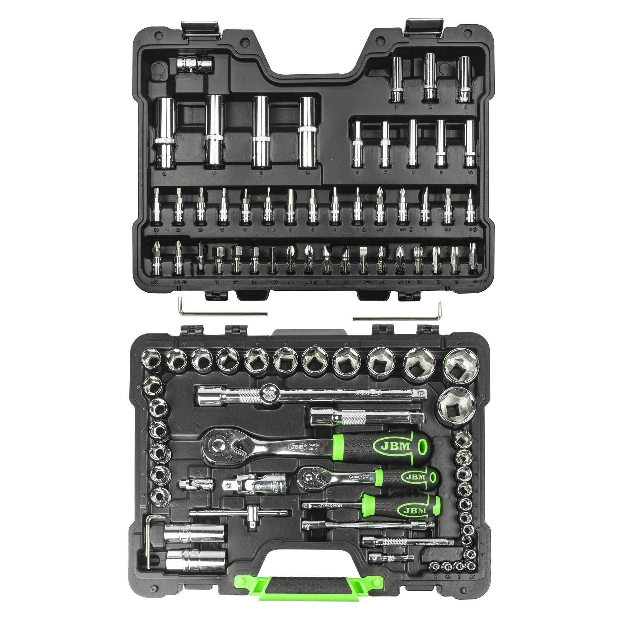 VALIGETTA DI UTENSILI 94 PEZZI CON BUSSOLE ESAGONALI CROMATE JBM 54049