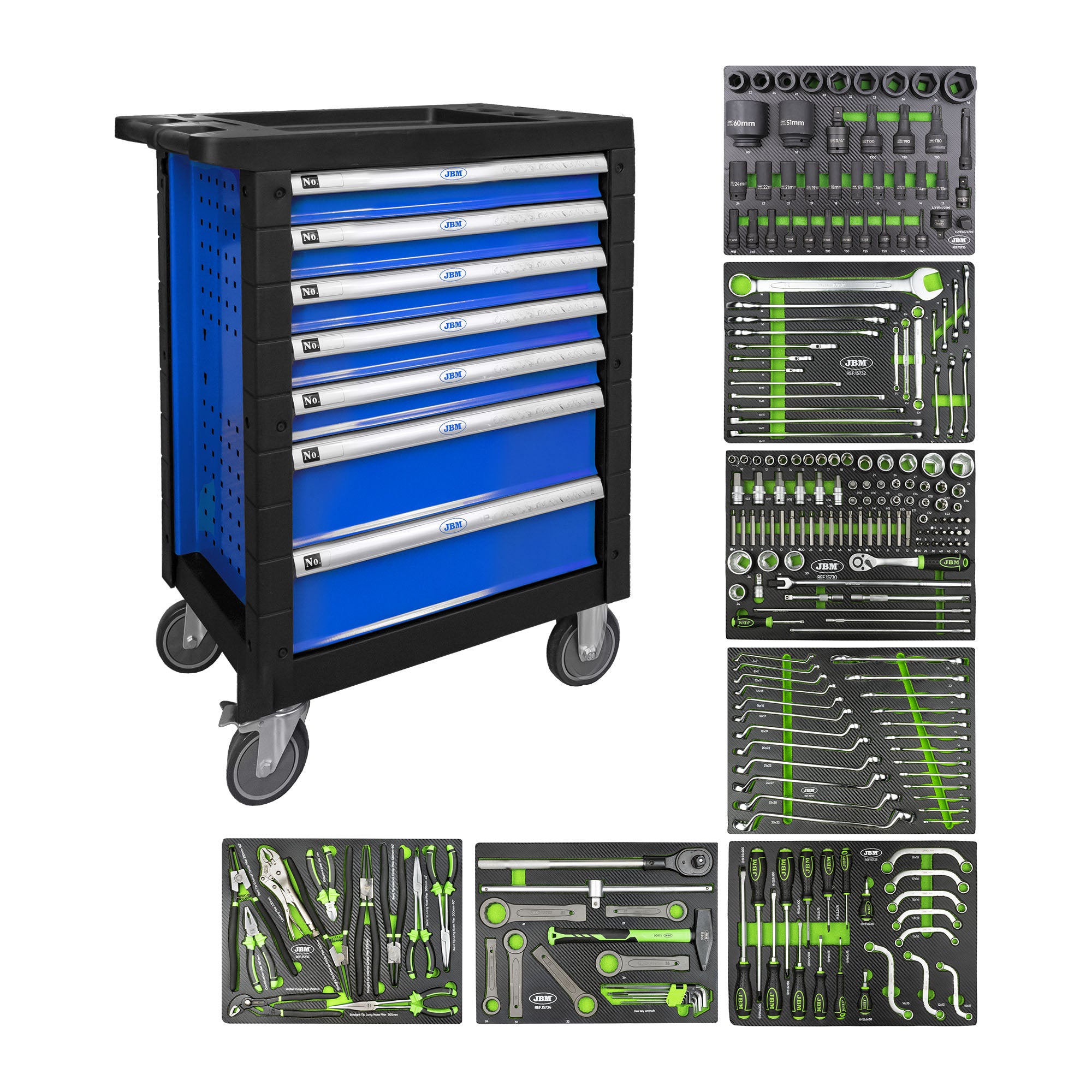 CARRELLO CON 7 CASSETTI BLU - SPECIALE PER AUTOCARRI 54239 JBM