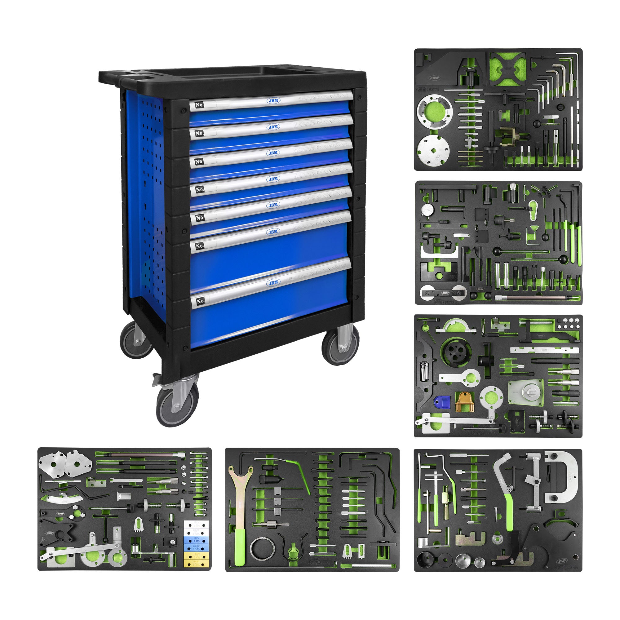CARRELLO CON 7 CASSETTI BLU - SPECIALE KIT MESSA IN FASE 54501 JBM
