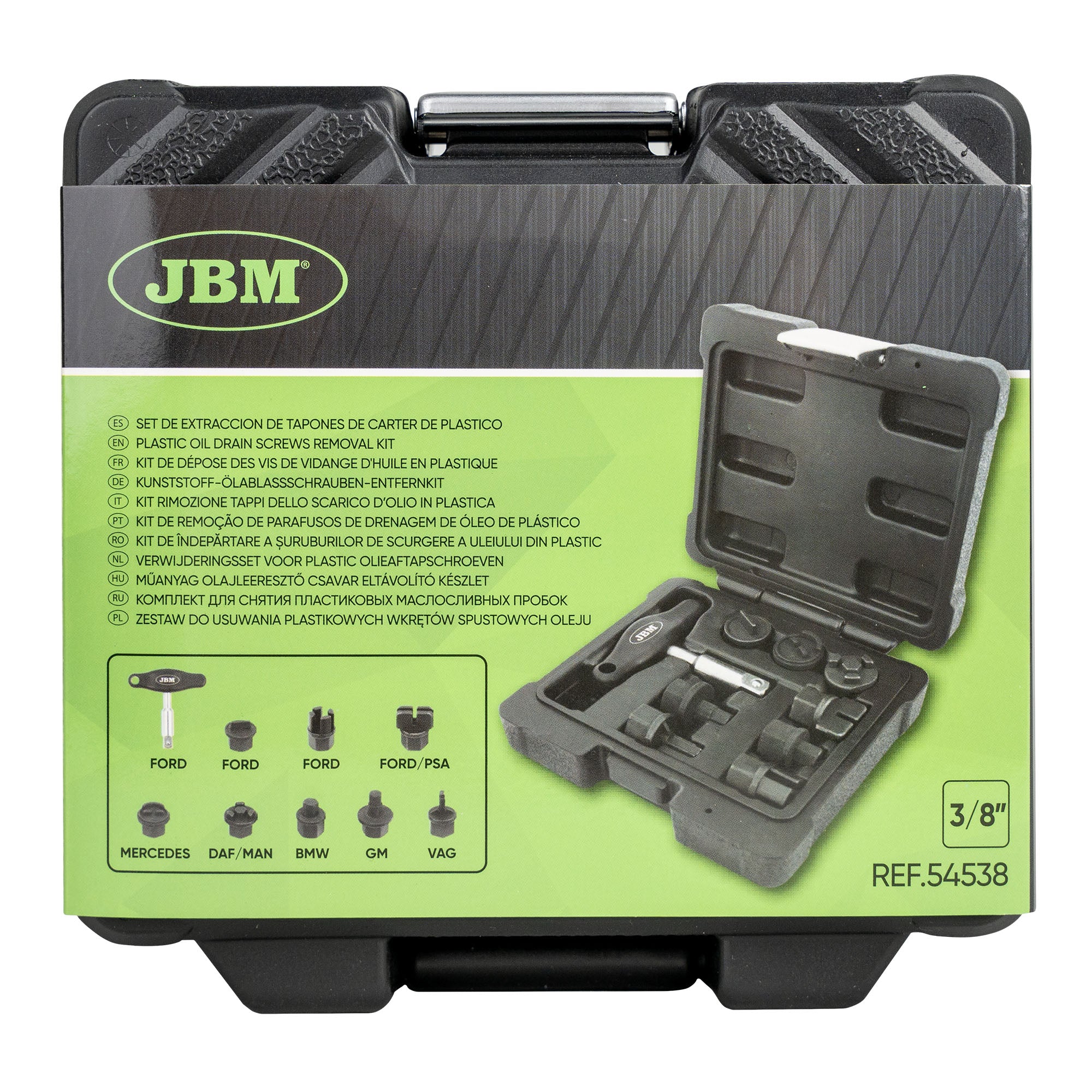 KIT RIMOZIONE TAPPI DELLO SCARICO D’OLIO IN PLASTICA (9 PZ) 54538 JBM