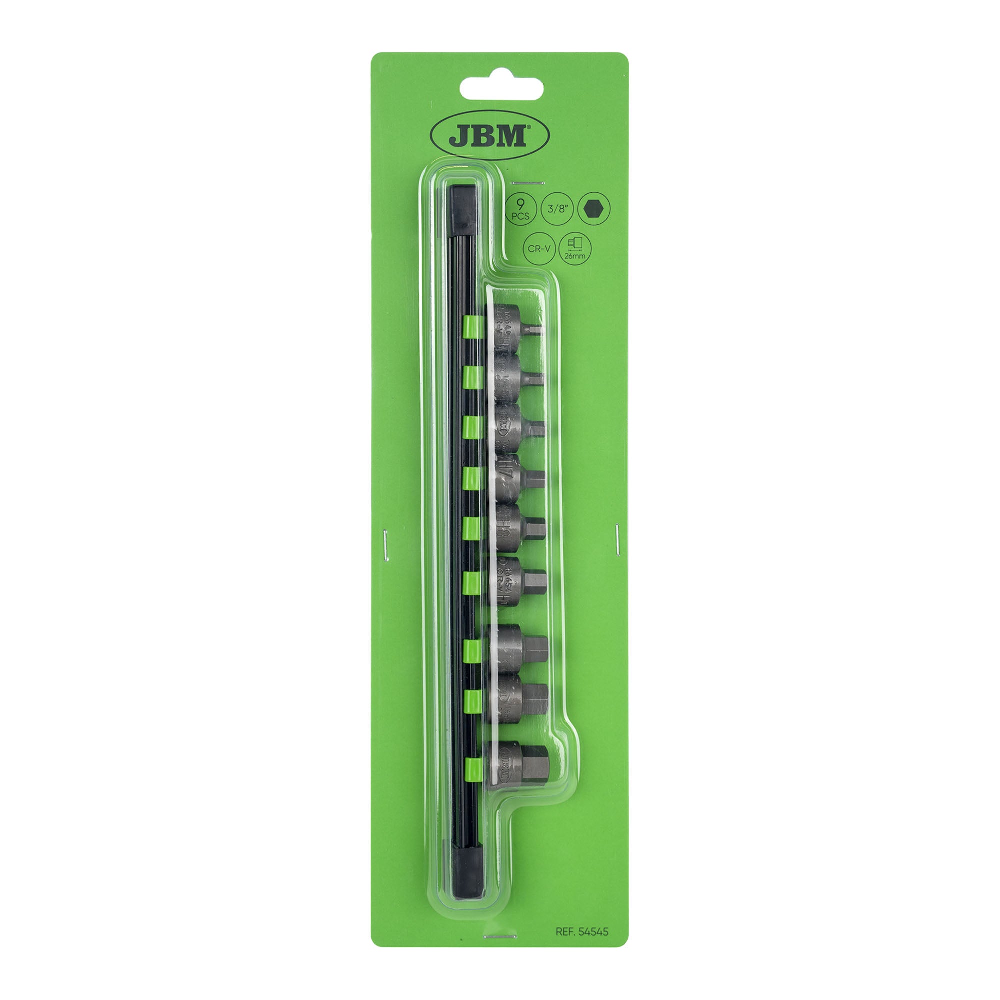 SET DI 9 INSERTI ALLEN CORTI CON BUSSOLE 3/8" 54545 JBM